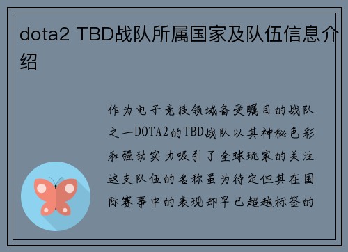 dota2 TBD战队所属国家及队伍信息介绍