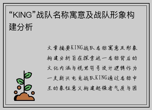 “KING”战队名称寓意及战队形象构建分析
